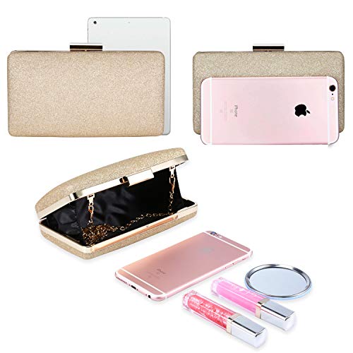 BAIGIO Bolso de Fiesta Noche de Moda para Mujer Brillante Bolsas de Embrague Hard Shell Bling Clutches para Ceremonias, Bodas, Evento, Cita, Fiesta Cócteles (Dorado)