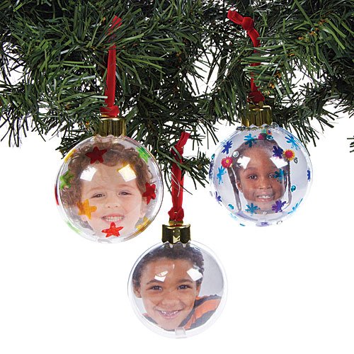 Baker Ross- Bolas de fotos grandes transparentes para el árbol de Navidad, arte creativo y manualidades para niños para hacer, personalizar y decorar, Color crema, paquete de 4