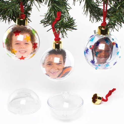 Baker Ross- Bolas de fotos grandes transparentes para el árbol de Navidad, arte creativo y manualidades para niños para hacer, personalizar y decorar, Color crema, paquete de 4