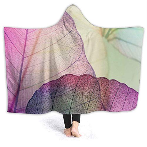 Balance-Life Venas Hoja Macro Células Tisulares Planta Minimalista Sherpa Franela Wearable Manta con Capucha Ligera Manta de Cama de Forro Polar súper Suave Que se Adapta al sofá Adecuada 50x40in