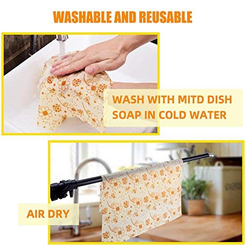 BALFER® Envoltorios Cera de Abeja(8Pcs,10-35cm), Reutilizable Envolver,Lavables,Eco Friendly, Zero Waste. Beeswax Wrap Mantiene Alimentos Fresco para Sándwich, Bocadillos, Frutas etc.