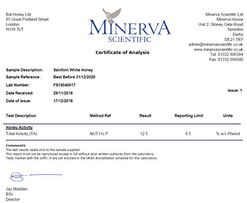 BAL.HONEY La Miel Pipirigallo Activa 12.5+ Tarro de vidrio de 250 gramos de miel blanca | 100% natural crudo puro sin pasteurizar sin filtrar