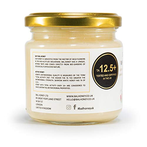 BAL.HONEY La Miel Pipirigallo Activa 12.5+ Tarro de vidrio de 250 gramos de miel blanca | 100% natural crudo puro sin pasteurizar sin filtrar