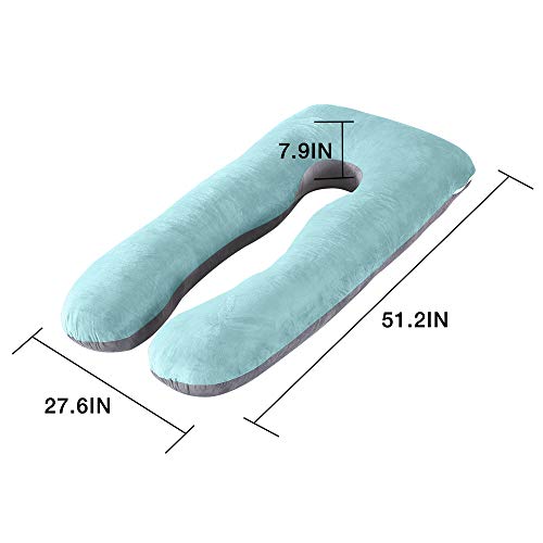 BalladHome Almohada para el Embarazo Almohada de Maternidad en Forma de U Algodon Almohada Maternidad Almohada para Todo el Cuerpo Almohada Embarazada con reemplazable y Lavable（Algodón，Verde&Gris）