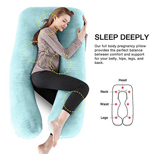 BalladHome Almohada para el Embarazo Almohada de Maternidad en Forma de U Algodon Almohada Maternidad Almohada para Todo el Cuerpo Almohada Embarazada con reemplazable y Lavable（Algodón，Verde&Gris）