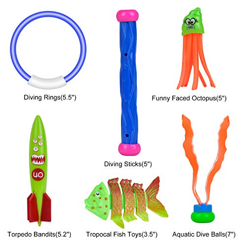 balnore 28 Piezas de Buceo Juguetes de Buceo Piscina bajo el Agua Juego de Buceo Anillo de Buceo niños Piscina de natación Juguete Bolas de Buceo Bandidos Torpedo con Bolsa de Transporte