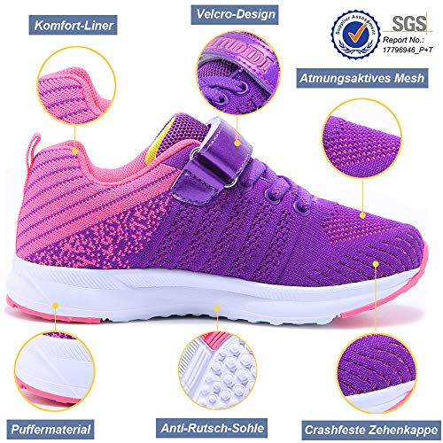 Baloncesto Zapatillas Niñas Velcro Zapatillas Niños de Deporte Niña Zapatillas de Correr Niño Zapatillas de Gimnasia Tenis Trotar Runners Trainers Running Zapatillas Zapatos Morado 26 EU