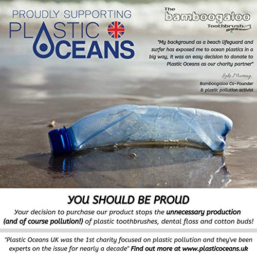 BAMBOOGALOO Cepillo de Dientes Orgánico Bambú x5 -Cepillos de Dientes de Bambú con GRATIS Bastoncillos de Bambú y Hilo Dental. Ecológico, Biodegradables y Sin Plástico Embalaje. Cerdas Medio/Firmes.