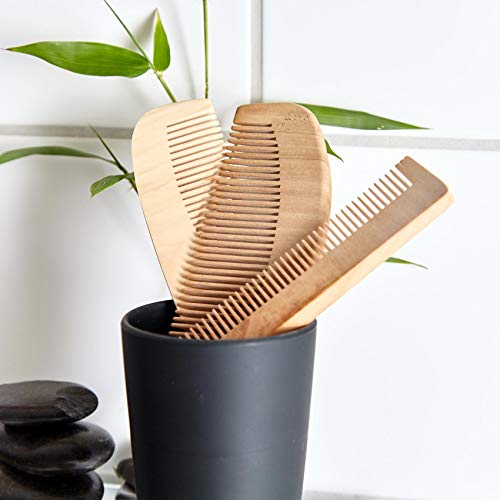 bambuswald© Juego de 3: Peine ecológico de 100% bambú - para cabello y barba ǀ Peine de madera Peine natural en 3 estilos diferentes ǀ Peine de bolsillo para viajes