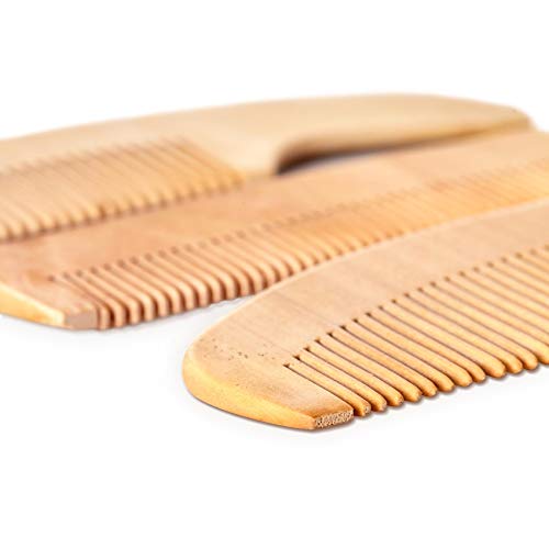 bambuswald© Juego de 3: Peine ecológico de 100% bambú - para cabello y barba ǀ Peine de madera Peine natural en 3 estilos diferentes ǀ Peine de bolsillo para viajes