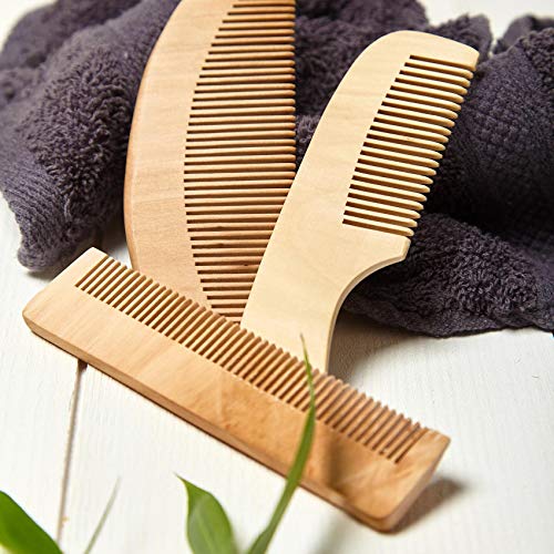 bambuswald© Juego de 3: Peine ecológico de 100% bambú - para cabello y barba ǀ Peine de madera Peine natural en 3 estilos diferentes ǀ Peine de bolsillo para viajes