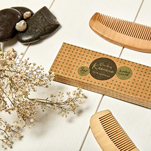 bambuswald© Juego de 3: Peine ecológico de 100% bambú - para cabello y barba ǀ Peine de madera Peine natural en 3 estilos diferentes ǀ Peine de bolsillo para viajes