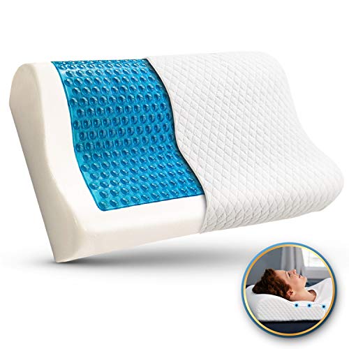 Bamibi® Almohada Cervical Ortopédica Terapéutica Viscoelástica con Gel Disipador de Calor, Cojín Ortopédico con Espuma de Memoria Alta Densidad. Incluye Funda Algodón 100% Extraible y Lavable.