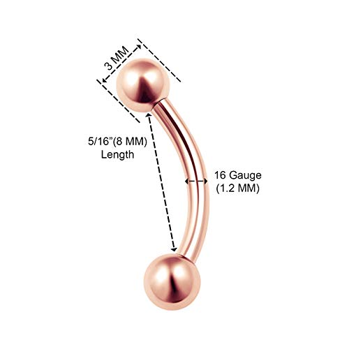 BanaVega 6 piezas acero inoxidable curvado Piercing Piercing Piercing Piercing Piercing de Ceja Gauge 16 Auricle Cartilage Tragus Ver más tamaños