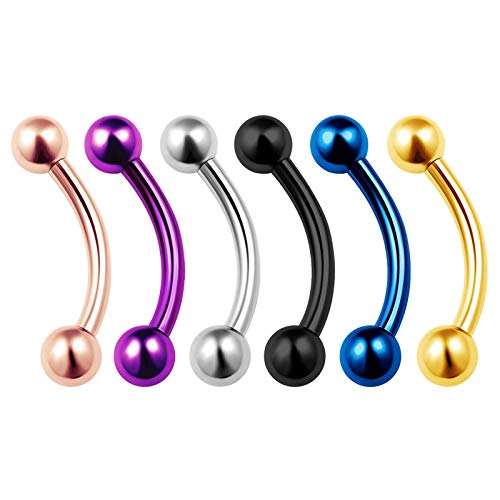 BanaVega 6 piezas acero inoxidable curvado Piercing Piercing Piercing Piercing Piercing de Ceja Gauge 16 Auricle Cartilage Tragus Ver más tamaños