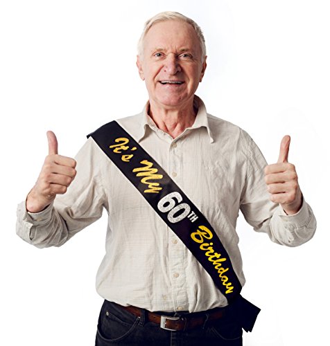 Banda de Satén Brillante Negro y Dorado “It’s My 60th Birthday” (Es mi Cumpleaños Número 60) – Artículos para Fiesta de Feliz Cumpleaños, Ideas y Material para Decorar - Cumpleaños Divertidos