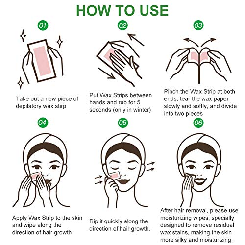 Bandas De Cera Faciales, Cera de eliminación de vello facial para mujeres, Face Cold Wax Strips Facial Strip Cera Depilación Tiras de cera para mentón, cejas y labio superior, rayita