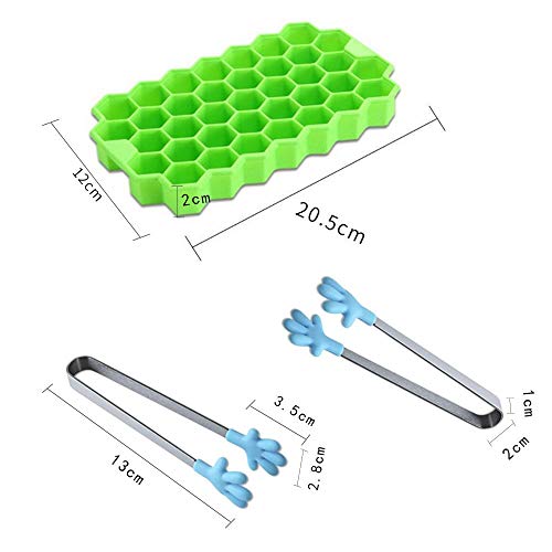 Bandeja de hielo de silicona CaiCaiNiu, 3 paquetes de 37 moldes para cubitos de hielo con tapa a prueba de salpicaduras y 1 pinza para hielo para bebidas frías, cócteles y papillas caseras.