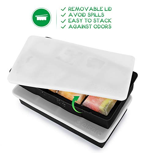 Bandejas de hielo de silicona con tapas, molde de hielo de gran tamaño, fácil de quitar y sin BPA para alimentos para bebés, whisky, cócteles, juego de 2, negro