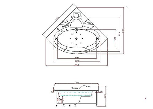 Bañera hidromasaje Model Sant'Angels 140 x 140 cm Bañera de esquina spa hidromasaje Piscina Spa NUEVA Terapia luz de colores para 2