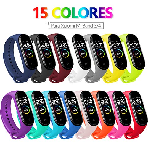 BANGTING 15 PCS Correa Compatible con Pulseras Xiaomi Mi Band 3/4, Correas para Fundas Mi Fit Band 4 My Band 3 Inteligente Funda Miband3 Pulsera Reloj Silicona Banda Reemplazo