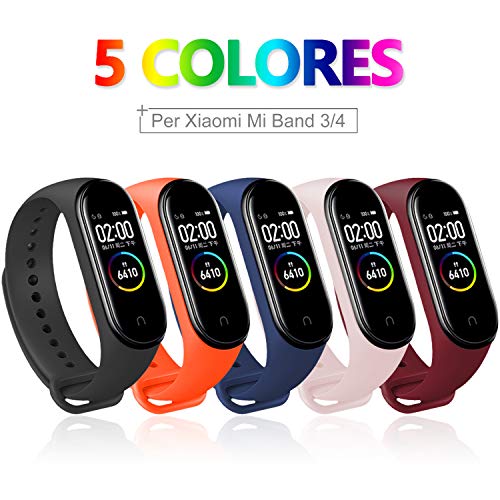 BANGTING 5 PCS Correa Compatible con Pulseras Xiaomi Mi Band 3/4, Correas para Fundas Mi Fit Band 4 My Band 3 Inteligente Funda Miband3 Pulsera Reloj Silicona Banda Reemplazo