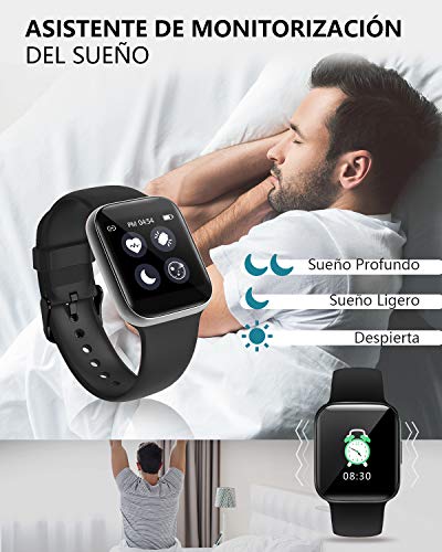 BANLVS Smartwatch, Reloj Inteligente Impermeable IP68 Pantalla Táctil de 1.54" con Pulsómetro, Monitor de sueño, Notificaciones Inteligentes,Podómetro Pulsera Actividad Inteligente para Hombre y Mujer