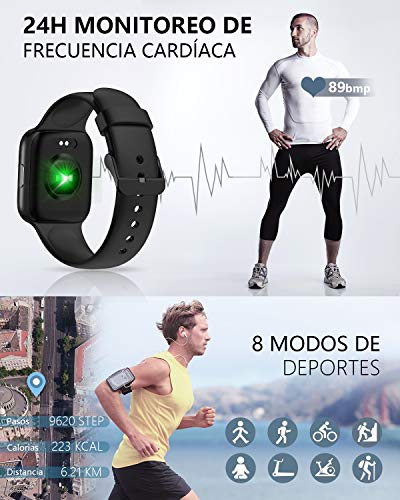 BANLVS Smartwatch, Reloj Inteligente Impermeable IP68 Pantalla Táctil de 1.54" con Pulsómetro, Monitor de sueño, Notificaciones Inteligentes,Podómetro Pulsera Actividad Inteligente para Hombre y Mujer