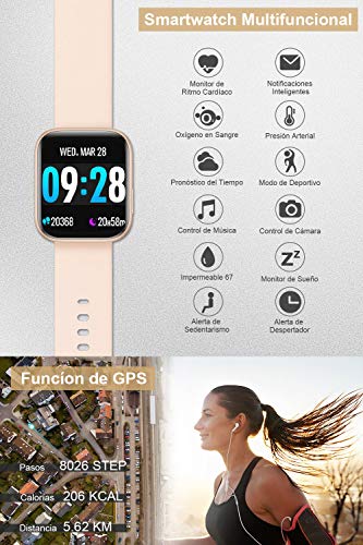 BANLVS Smartwatch Reloj Inteligente IP67 con Correa Reemplazable Pulsómetro, Monitor de Sueño, Presión Arterial, 1.4 Inch Pantalla Táctil Completa Reloj Inteligente para Mujer Hombre