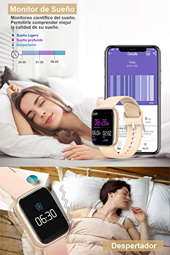 BANLVS Smartwatch Reloj Inteligente IP67 con Correa Reemplazable Pulsómetro, Monitor de Sueño, Presión Arterial, 1.4 Inch Pantalla Táctil Completa Reloj Inteligente para Mujer Hombre