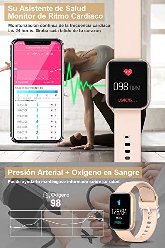 BANLVS Smartwatch Reloj Inteligente IP67 con Correa Reemplazable Pulsómetro, Monitor de Sueño, Presión Arterial, 1.4 Inch Pantalla Táctil Completa Reloj Inteligente para Mujer Hombre