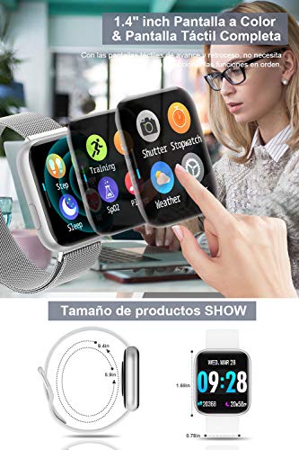 BANLVS Smartwatch Reloj Inteligente IP67 con Correa Reemplazable Pulsómetro, Monitor de Sueño, Presión Arterial, 1.4 Inch Pantalla Táctil Completa Reloj Inteligente para Mujer Hombre