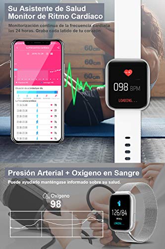 BANLVS Smartwatch Reloj Inteligente IP67 con Correa Reemplazable Pulsómetro, Monitor de Sueño, Presión Arterial, 1.4 Inch Pantalla Táctil Completa Reloj Inteligente para Mujer Hombre