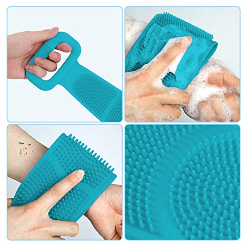 Baño de Silicona Cepillo Corporal Exfoliante Largo, Cinturón de Ducha Silicona de Doble Cara Depurador de Espalda, Limpiar y Euerpo Masajee Eliminar la Piel Muerta, Para Hombre y Mujer(Verde)