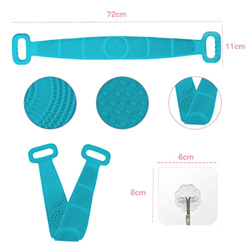 Baño de Silicona Cepillo Corporal Exfoliante Largo, Cinturón de Ducha Silicona de Doble Cara Depurador de Espalda, Limpiar y Euerpo Masajee Eliminar la Piel Muerta, Para Hombre y Mujer(Verde)