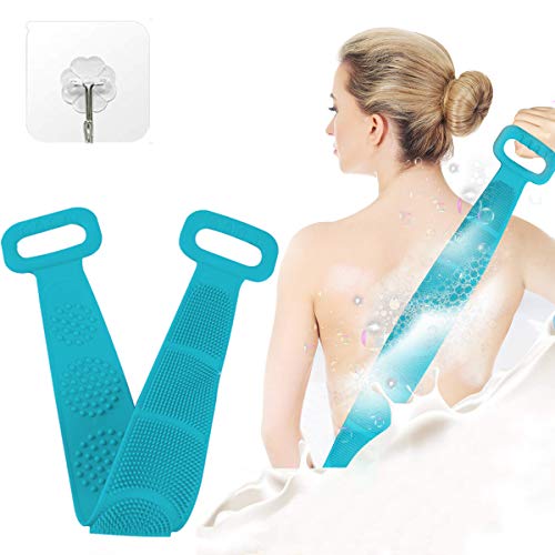 Baño de Silicona Cepillo Corporal Exfoliante Largo, Cinturón de Ducha Silicona de Doble Cara Depurador de Espalda, Limpiar y Euerpo Masajee Eliminar la Piel Muerta, Para Hombre y Mujer(Verde)