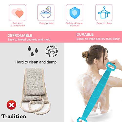 Baño de Silicona Cepillo Corporal Exfoliante Largo, Cinturón de Ducha Silicona de Doble Cara Depurador de Espalda, Limpiar y Euerpo Masajee Eliminar la Piel Muerta, Para Hombre y Mujer(Verde)