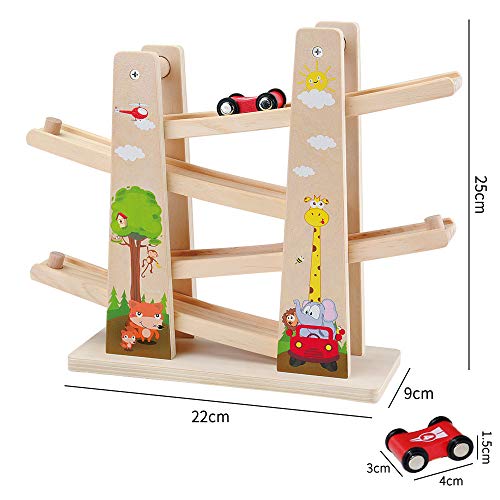 Baobë Juguetes de Pista de Madera, Juegos de Coches, Juguetes de Madera para Niños Haga Clic en la Pista de Clack con * 4 * Coches, Regalos Educativos para Niños Pequeños