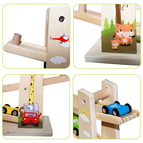 Baobë Juguetes de Pista de Madera, Juegos de Coches, Juguetes de Madera para Niños Haga Clic en la Pista de Clack con * 4 * Coches, Regalos Educativos para Niños Pequeños