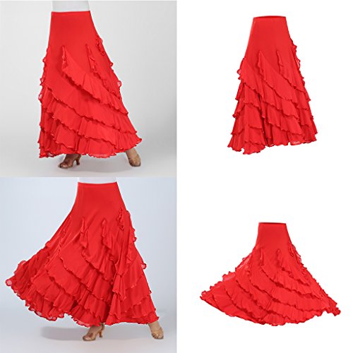 Baoblaze Vestido de Flamenca Ropa de Baile Accesorios de Mujer Falda de Tango - Rojo, 920cm
