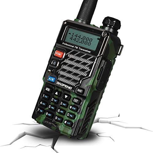 Baofeng Plus 2m/70cm walkie Talkie portatil Radio Aficionado, Doble Banda VHF/UHF y 128 Canales de Memoria (Camuflaje)