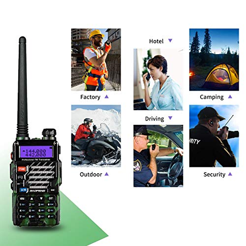 Baofeng Plus 2m/70cm walkie Talkie portatil Radio Aficionado, Doble Banda VHF/UHF y 128 Canales de Memoria (Camuflaje)