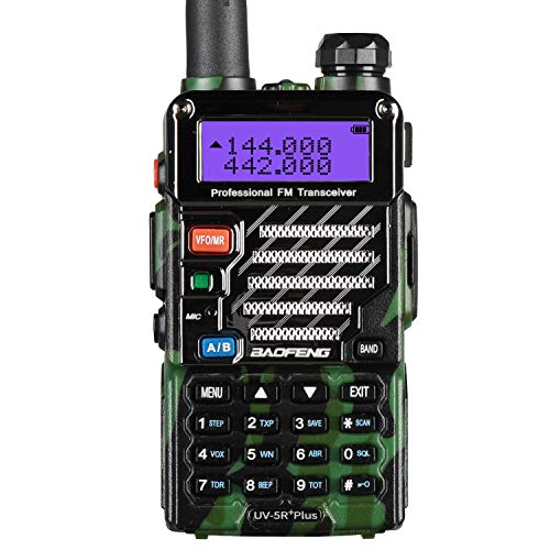 Baofeng Plus 2m/70cm walkie Talkie portatil Radio Aficionado, Doble Banda VHF/UHF y 128 Canales de Memoria (Camuflaje)