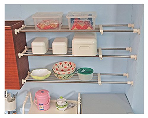 Baoyouni - Estantería de acero inoxidable ajustable para armario, estantería extensible para organizar el cuarto de baño, la cocina, un armario, la nevera o el armario ropero, Length: 69-91.5cm