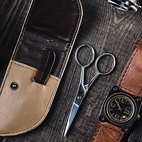 Barba y bigote tijeras con peine para precisa Vello Facial – nitidez y dar estas tijeras de acero inoxidable durabilidad que durará, bolsa y caja de proteger la serie, para su de ahora.