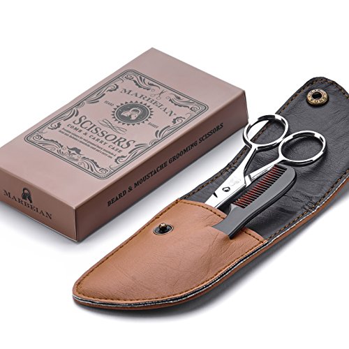 Barba y bigote tijeras con peine para precisa Vello Facial – nitidez y dar estas tijeras de acero inoxidable durabilidad que durará, bolsa y caja de proteger la serie, para su de ahora.
