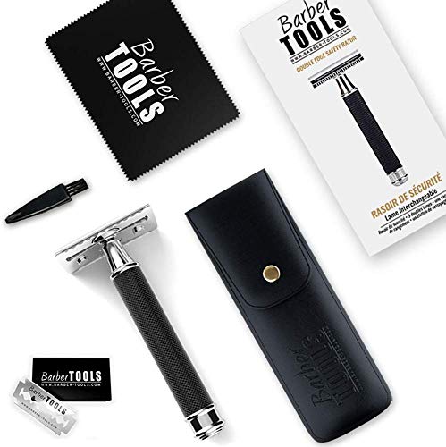✮ BARBER TOOLS ✮ Kit de afeitado - Maquinilla de afeitar + 5 cuchillas de doble hoja + caja de 80 cuchillas de doble hoja + piedra de alumbre 100% Natural