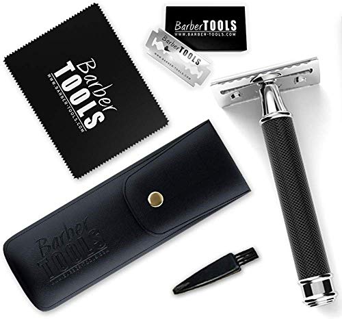 ✮ BARBER TOOLS ✮ Kit de afeitado - Maquinilla de afeitar + 5 cuchillas de doble hoja + caja de 80 cuchillas de doble hoja + piedra de alumbre 100% Natural