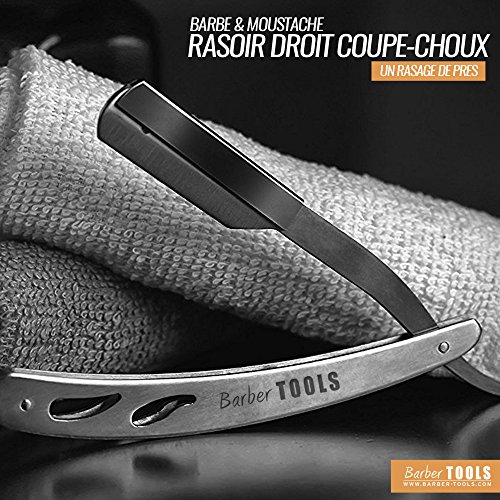 Barber Tools - Maquinilla de afeitar tradicional para barba (cuchilla intercambiable, 5 cuchillas dobles + barra de alumbre + paño de pulido + funda de almacenamiento)