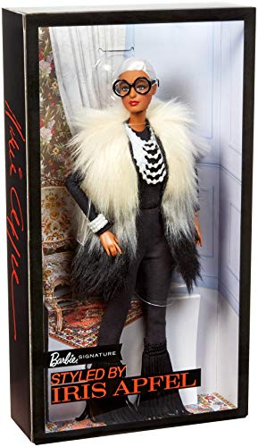 Barbie Collector Muñeca diseñada por Iris Apfel, look blanco y negro (Mattel FWJ27)